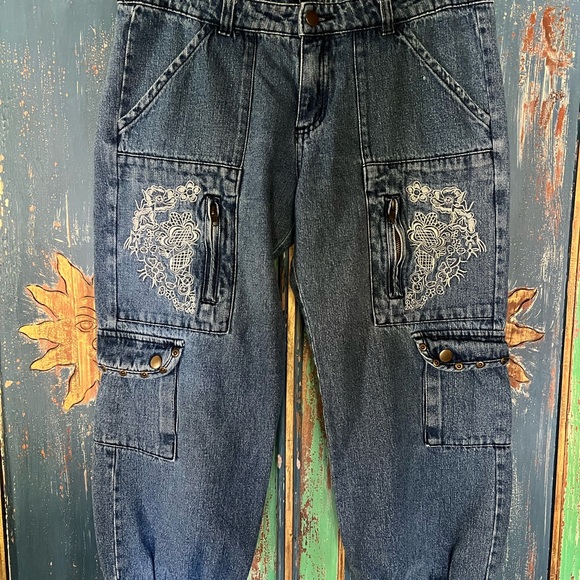 VENUS Navy Embroidered Flare Jeans - Picture 2 of 9